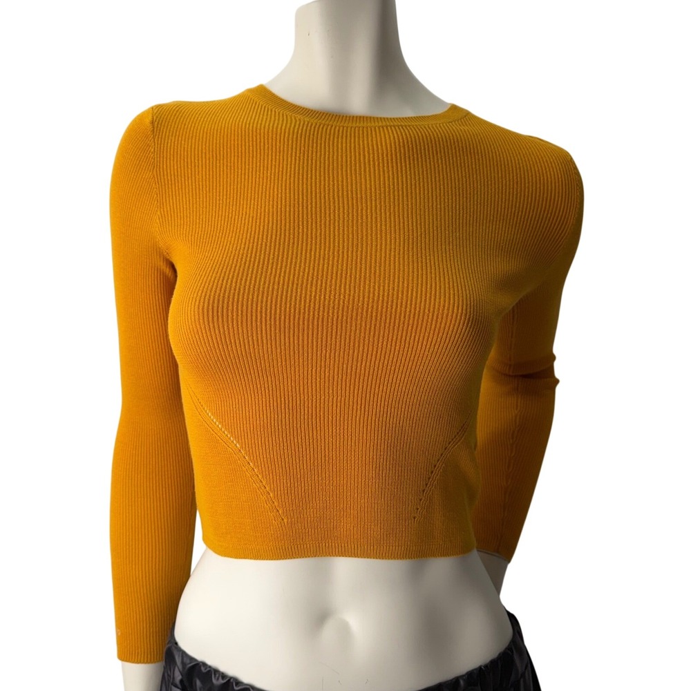 H&M Divided Mustard Yellow/ Orange Ribbed Cropped Long Sleeve Sweater Women's S